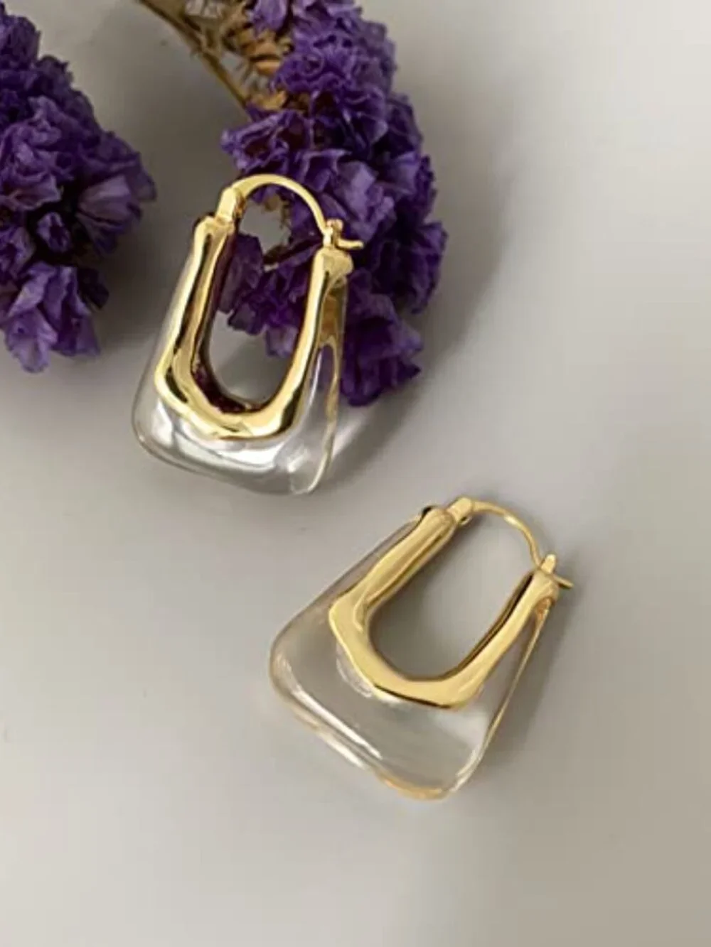 Acrylic Hoop Earrings Gold Lucite Transparent Resin Rectangle Clear Hoops for Wo